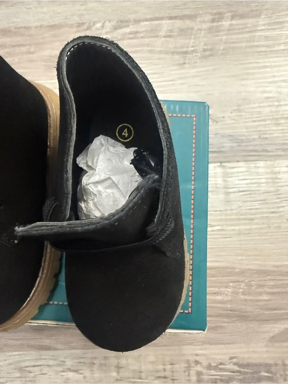 Kids Black Suede Ankle Boots with Tan Sole